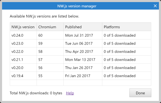 The NW.js version manager