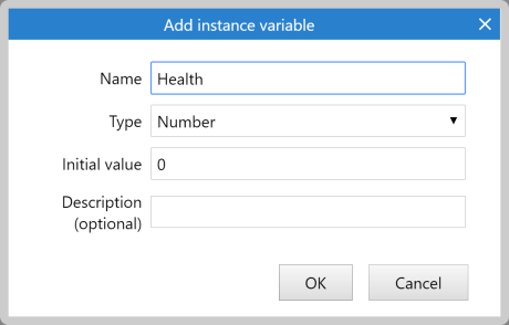 The add/edit instance variable dialog