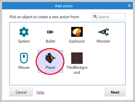 Creating an action for the Player object