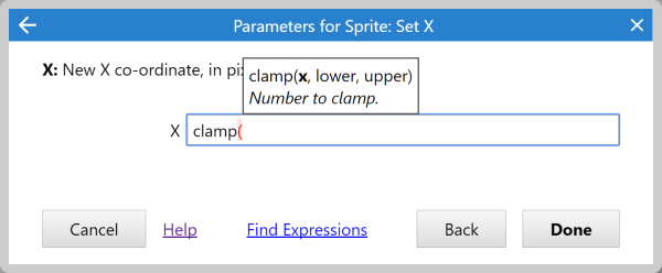 Tips for expression parameters in the Parameters dialog