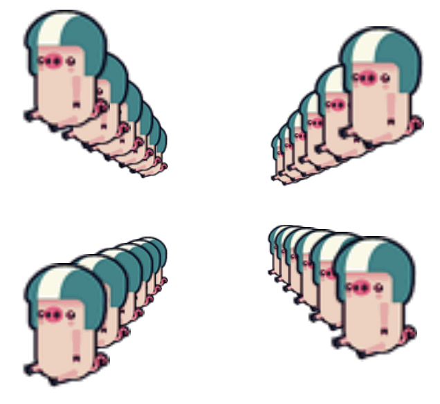 Some Piggy sprites using Z elevation to show perspective