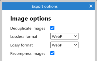 Choosing WebP images on export