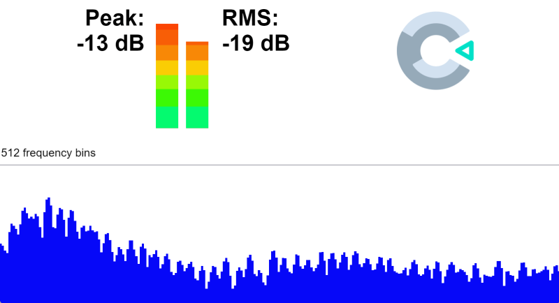 A spectrum shown in the 'Audio analyser' example.