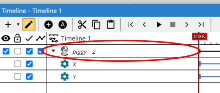 The timeline track with the object name.