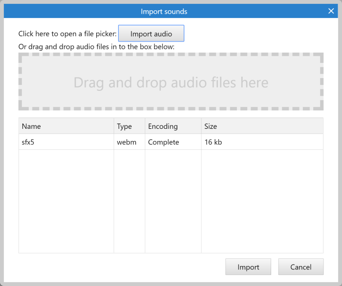 The Import Audio dialog