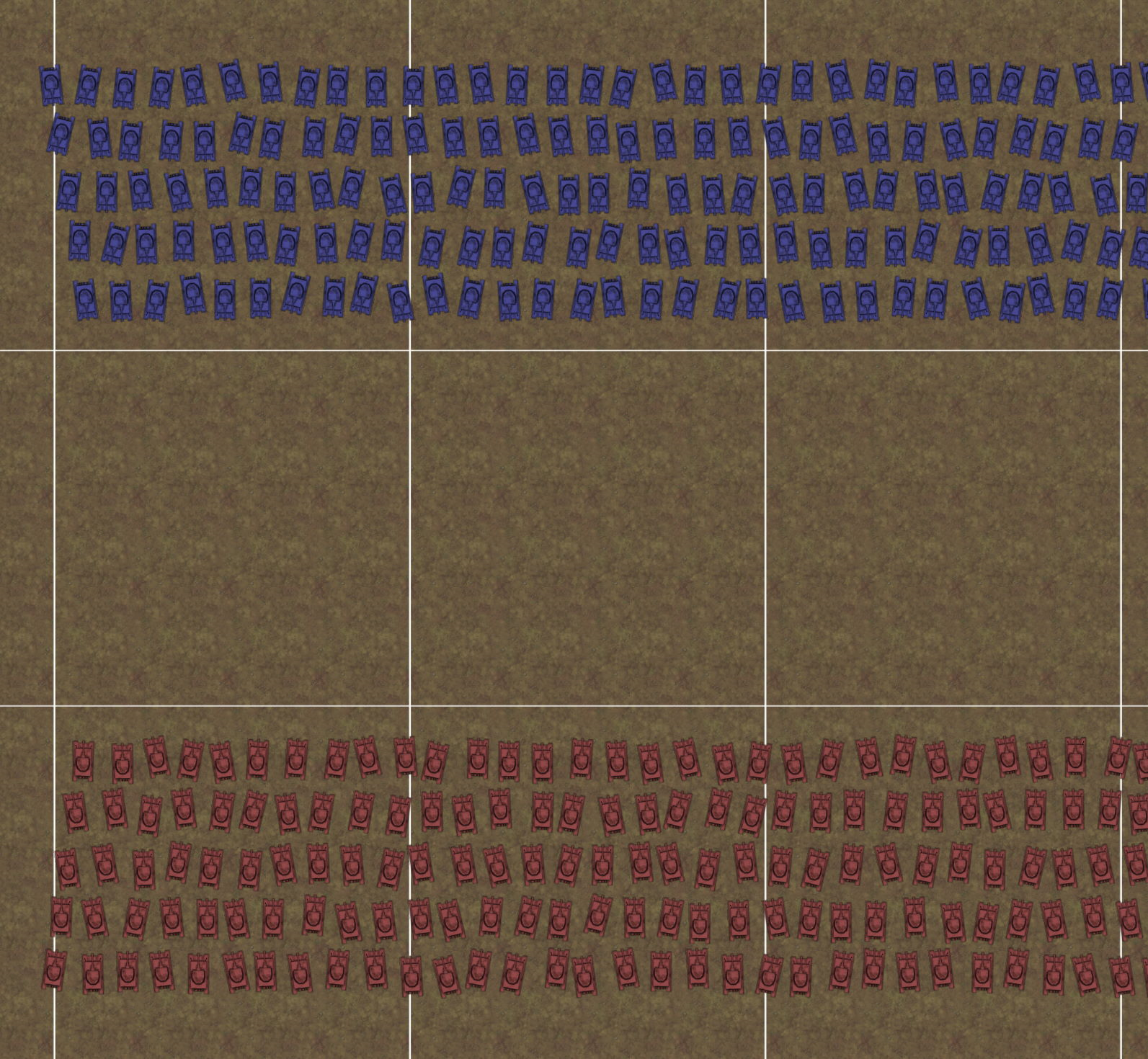 The level split in to large collision cells, shown with white lines. When making range or collision checks, only the content in relevant cells needs to be checked.