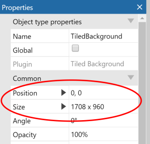 The position and size for the background