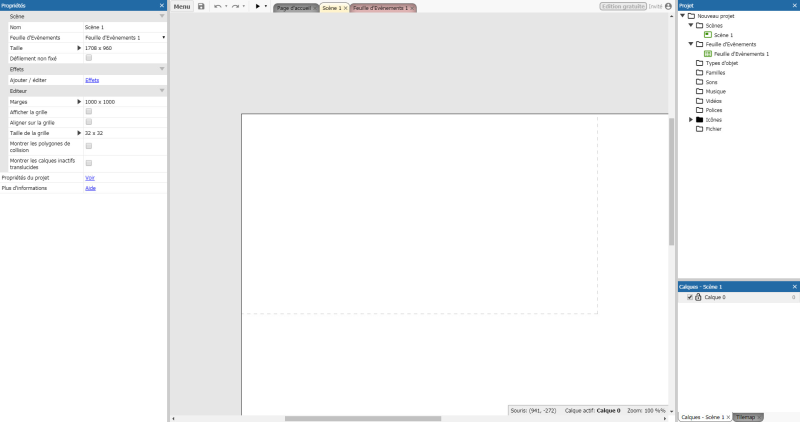 Un nouveau projet vide dans Construct 3