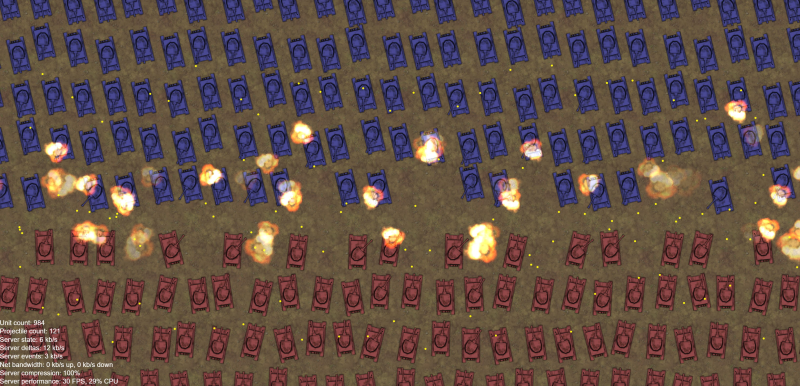 Intense combat with 1000 units at just 50 KiB/s bandwidth