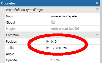 La position et taille de l'arrière-plan