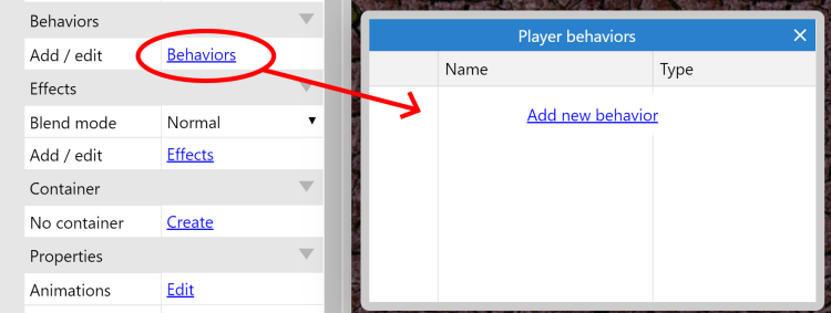 The Behaviors dialog