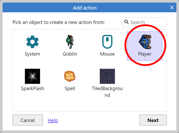 Creating an action for the Player object
