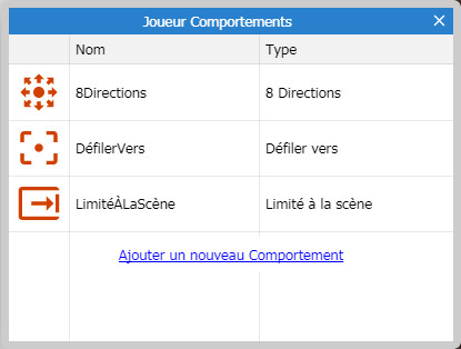 La liste des Comportements du Joueur