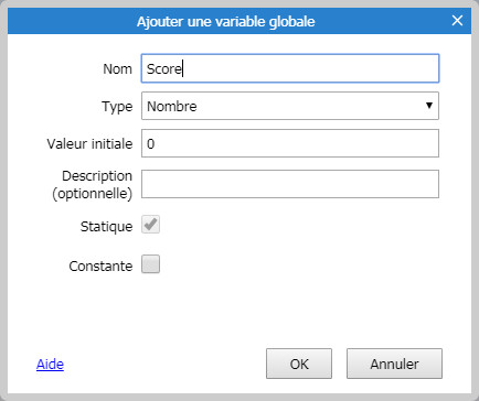 Ajouter une variable globale Score