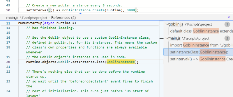 The 'Find references' option showing an inline view.