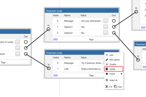 Context menu option to delete a node