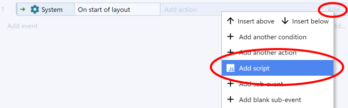 Adding a script action