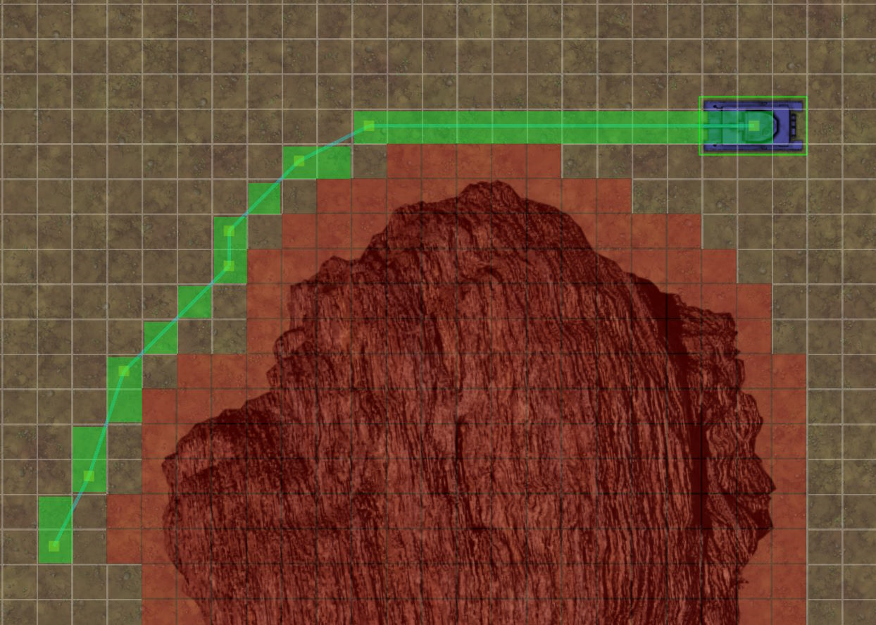 Adding a path cost to the cells along a found path (highlighted green).