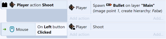Example of a custom action in an event sheet.