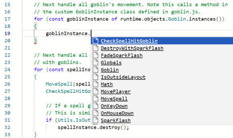 JavaScript autocomplete in Construct, where it has to guess what should appear in the autocomplete list.