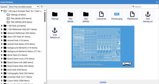 The asset browser