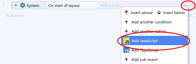 Adding a JavaScript action.