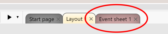 Switching to event sheet tab