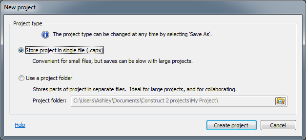 The New Project dialog - Construct 2 Documentation