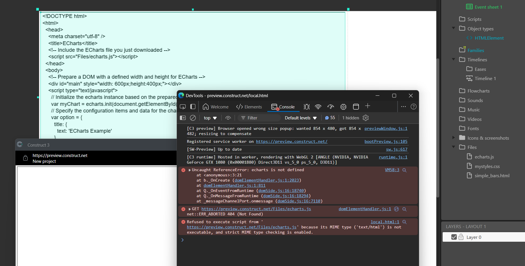 How'd I go about getting eCharts to work in C3?