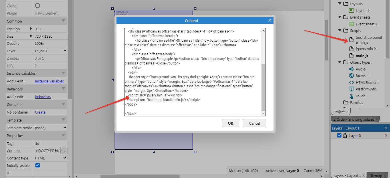 How do I Extract the script from the project file in HTML