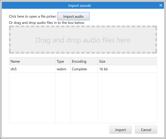 The Import Audio dialog Construct 3 Documentation