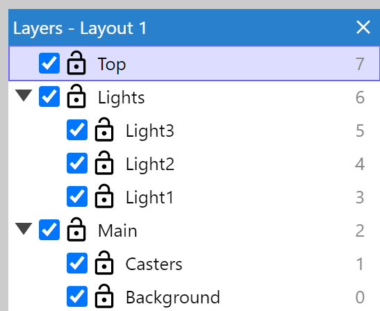 Layers list for shadows example