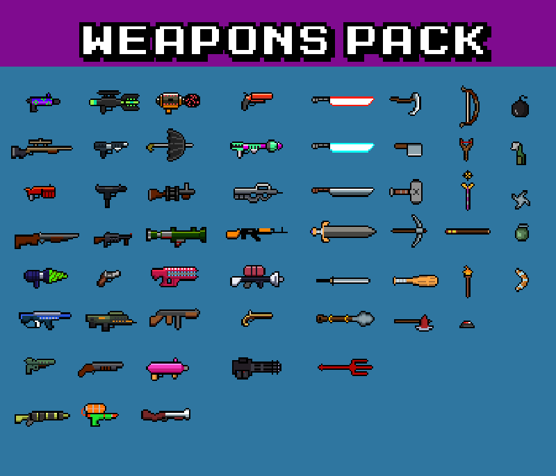 Pixel Art Weapons Asset Pack Game Sprites