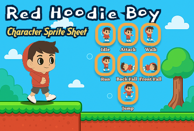 Red Hoodie Boy Platformer Character with Animations main cover image