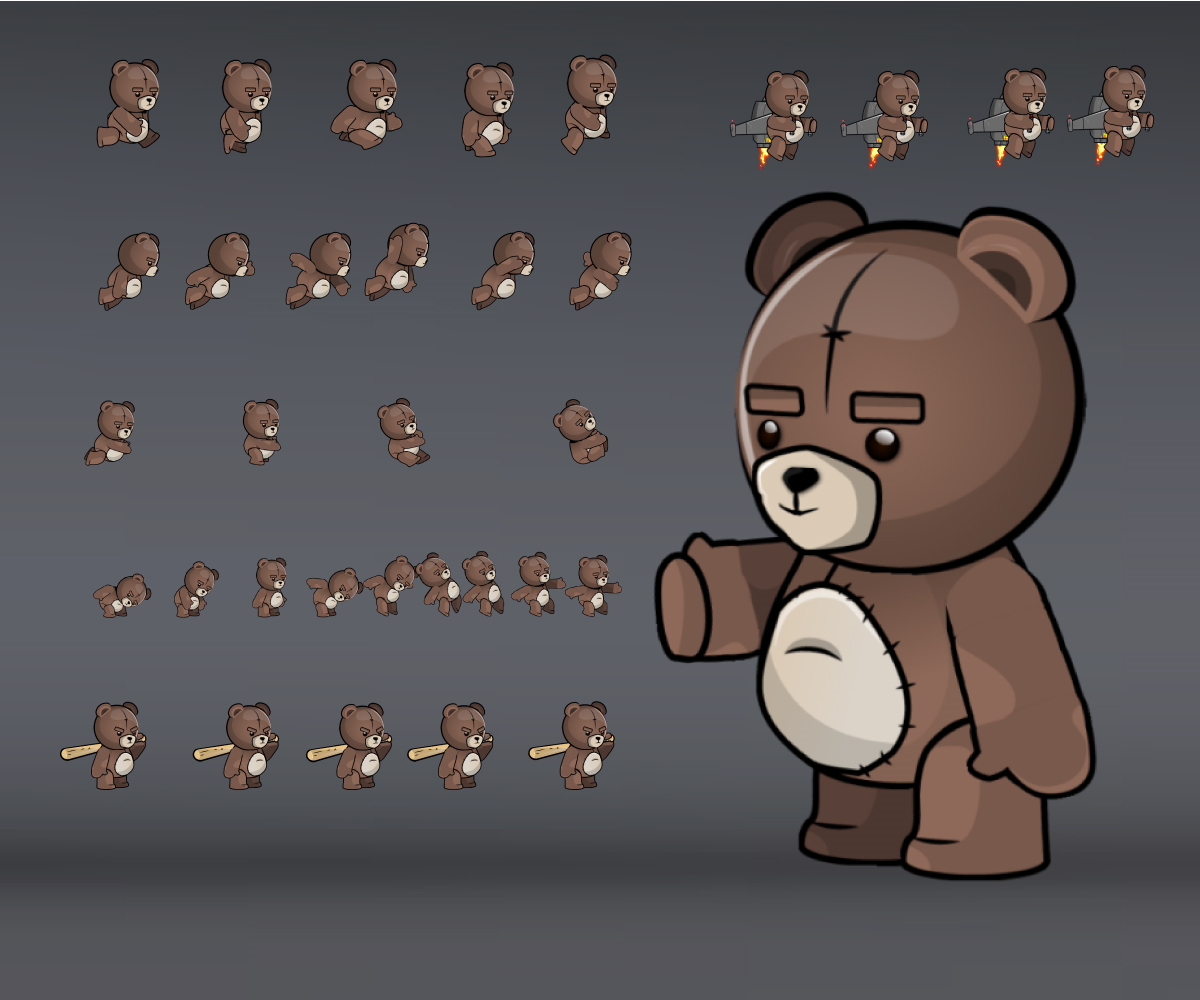 Very well animated teddy bear suitable for platformer, runner and more 2D g...