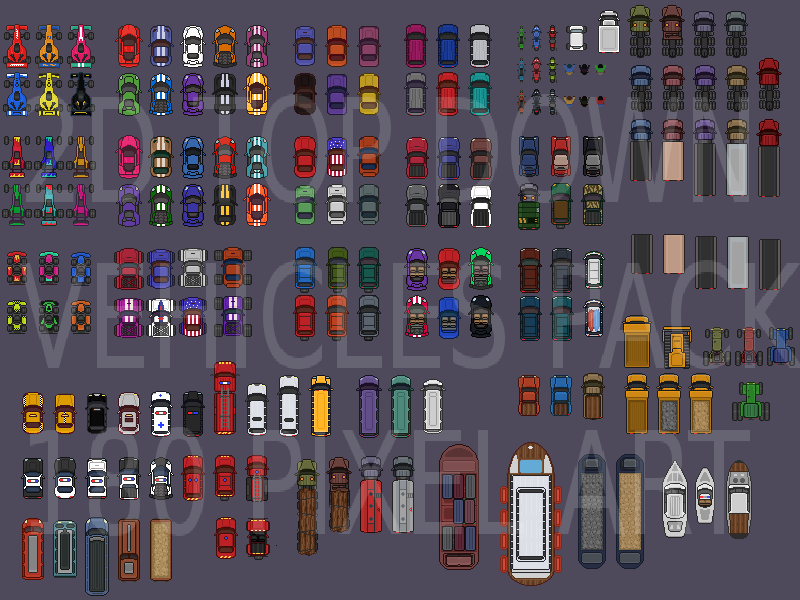 2D Down Pixel Art Vehicles - Game Sprites